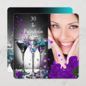 Fabulous 30 Birthday Aquamarine Lila Rose Foto 2 Einladung (Vorne/Hinten)
