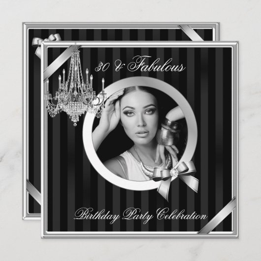 Fabulous 30 Eleganter Kronleuchter Silver Black Fo Einladung (Vorne/Hinten)