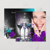 Fabulous 30 Geburtstag Aquamarine Lila Rose Foto Einladung (Vorne/Hinten)