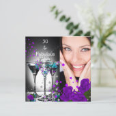 Fabulous 30 Geburtstag Aquamarine Lila Rose Foto Einladung (Stehend Vorderseite)