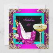 Fabulous 30 Hot Pink Aquamarin Glitzer Gold Party Einladung (Vorderseite)