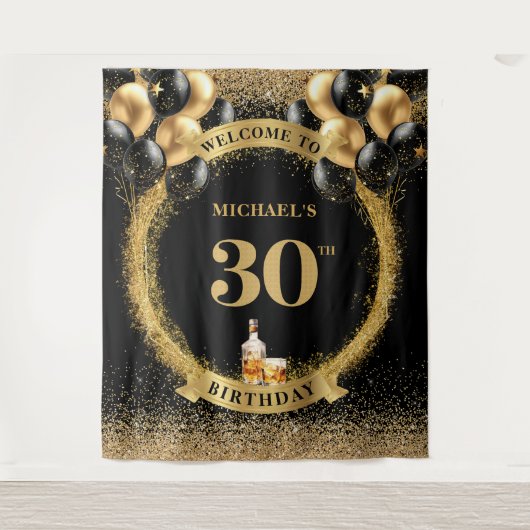 Fabulous 30. Man Birthday Whiskey Party Banner Wandteppich (Vorderseite)