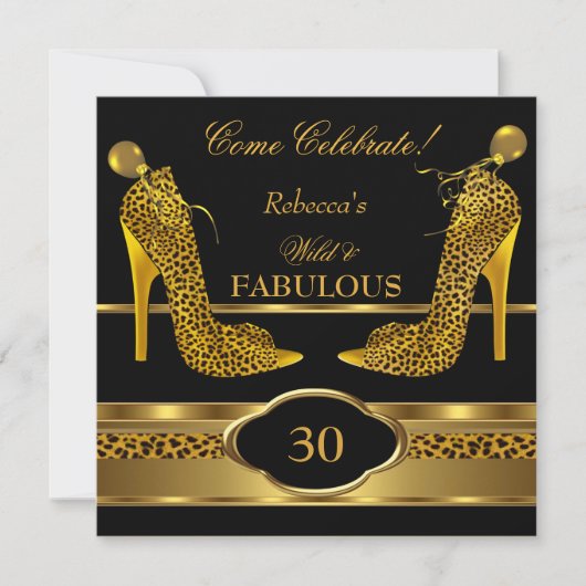 Fabulous 30 Wild Leopard Gold Cheetah High Heels 2 Einladung (Vorderseite)