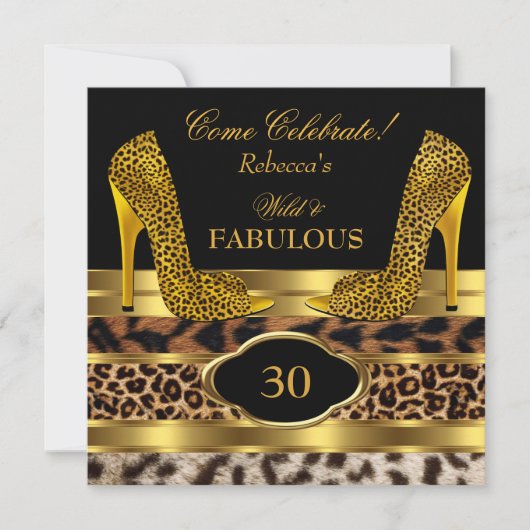 Fabulous 30 Wild Leopard Gold Cheetah High Heels 2 Einladung (Vorderseite)