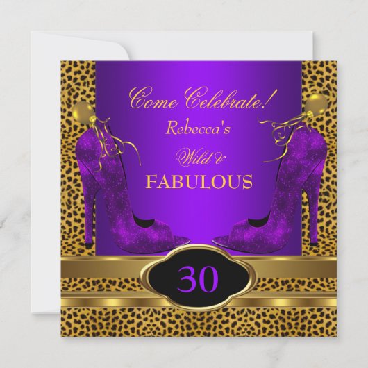 Fabulous 30 Wild Leopard Lila Cheetah Heelse Einladung (Vorderseite)
