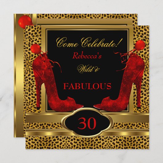 Fabulous 30 Wild Leopard Red Cheetah Heelse Einladung (Vorne/Hinten)
