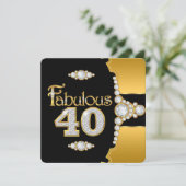 Fabulous 40 40. Geburtstag Gold Black Diamond Einladung (Stehend Vorderseite)