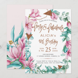 Fabulous 40 Aquarellblume 40. Geburtstag Einladung