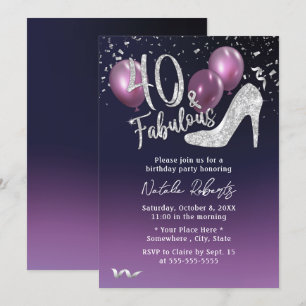 Fabulous 40 Deep Lila Girl 40. Geburtstag Einladung