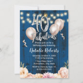 Fabulous 40 Elegant Navy Blumenkönigin Geburtstag Einladung (Vorderseite)