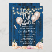 Fabulous 40 Elegant Navy Blumenkönigin Geburtstag Einladung (Vorne/Hinten)