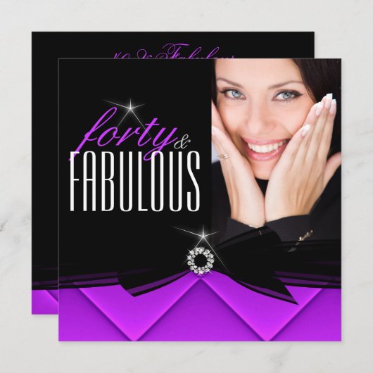 Fabulous 40 Foto Lila Black Birthday Party Einladung (Vorne/Hinten)