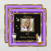 Fabulous 40 Foto Lila Gold Champagner Heelse 2 Einladung (Vorne/Hinten)