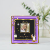 Fabulous 40 Foto Lila Gold Champagner Heelse 2 Einladung (Stehend Vorderseite)