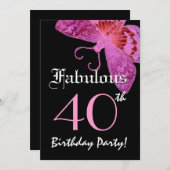 Fabulous 40. Geburtstag Fuschia Butterfly W1800 Einladung (Vorne/Hinten)