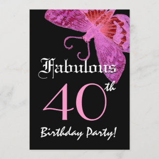 Fabulous 40. Geburtstag Fuschia Butterfly W1800 Einladung