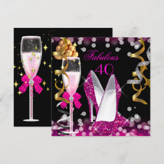 Fabulous 40 Hot Pink Gold Black Bubbles Party Einladung