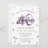 Fabulous 40 | Modernes Lilac Lila Brushed Birthday Einladung (Vorderseite)