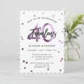 Fabulous 40 | Modernes Lilac Lila Brushed Birthday Einladung (Stehend Vorderseite)