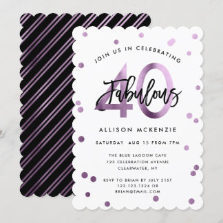 Fabulous 40 | Modernes Lilac Lila Brushed Birthday Einladung