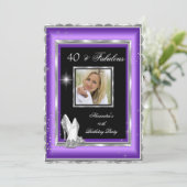 Fabulous 40 Party Foto Lila Silberhosen Einladung (Stehend Vorderseite)