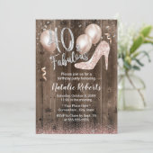 Fabulous 40 Rose Gold High Heel Barn Holz Geburtst Einladung (Stehend Vorderseite)