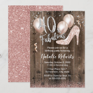 Fabulous 40 Rose Gold High Heel Barn Holz Geburtst Einladung