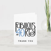 Fabulous 40 schwarz blau Danke Note Card (Vorderseite)