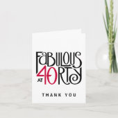 Fabulous 40 schwarz rot Danke Note Card (Vorderseite)