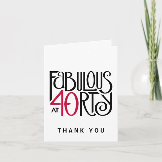 Fabulous 40 schwarz rot Danke Note Card (Vorderseite)