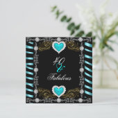 Fabulous 40 Zebra Aquamarin Black Silver 40. Gebur Einladung (Stehend Vorderseite)