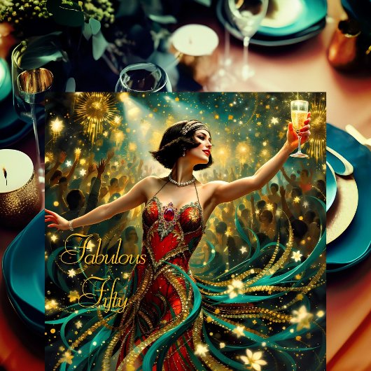 Fabulous 50 1920 Art Deko Flapper Emerald Red Einladung