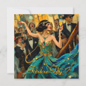 Fabulous 50 1920 Art Deko flapper Green Jewel Einladung (Vorderseite)