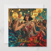 Fabulous 50 1920 Art Deko flapper Red Jewel Einladung (Vorderseite)