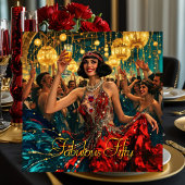 Fabulous 50 1920 Art Deko flapper Red Jewel Einladung