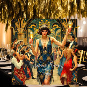 Fabulous 50. 1920er Art Deko Woman Blue Einladung