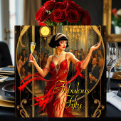 Fabulous 50. 1920er Art Deko Woman Red Einladung