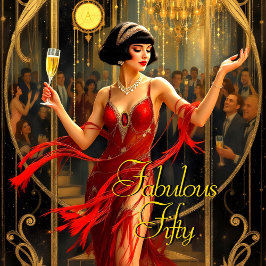 Fabulous 50. 1920er Art Deko Woman Red Einladung