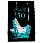 Fabulous 50 Aquamarin Blue Glitzer High Heels Mittlere Geschenktüte (Rückseite)