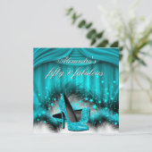 Fabulous 50 Aquamarin Blue High Heels Feathers Bir Einladung (Stehend Vorderseite)