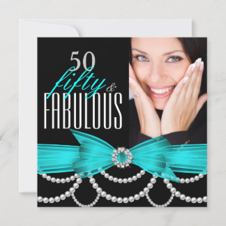 Fabulous 50 Aquamarin Blue Pearls Foto Geburtstags Einladung