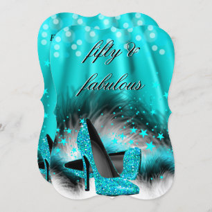 Fabulous 50 Aquamarin Blue Stars High Heels Birthd Einladung