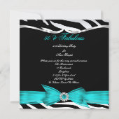 Fabulous 50 Aquamarin Blue Zebra Black Elegant Geb Einladung (Rückseite)