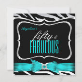 Fabulous 50 Aquamarin Blue Zebra Black Elegant Geb Einladung (Vorderseite)