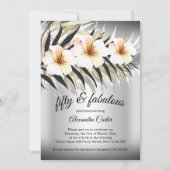 Fabulous 50 Beige Silver Gold Hibiskus Party Einladung (Vorderseite)