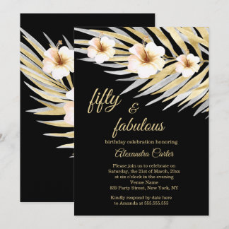 Fabulous 50 Beige White Black Floral Geburtstag Einladung