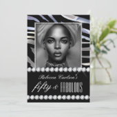 Fabulous 50 Birthday Foto Schwarz-weiß Zebra Gems Einladung (Stehend Vorderseite)