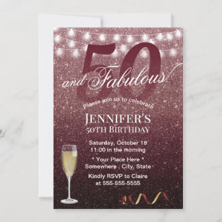 Fabulous 50 Birthday Modern Burgund Red Glitzer Einladung