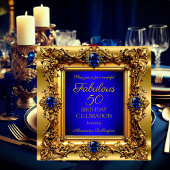 Fabulous 50 Birthday Royal Blue Gold Gem Einladung