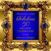 Fabulous 50 Birthday Royal Blue Gold Gem Einladung